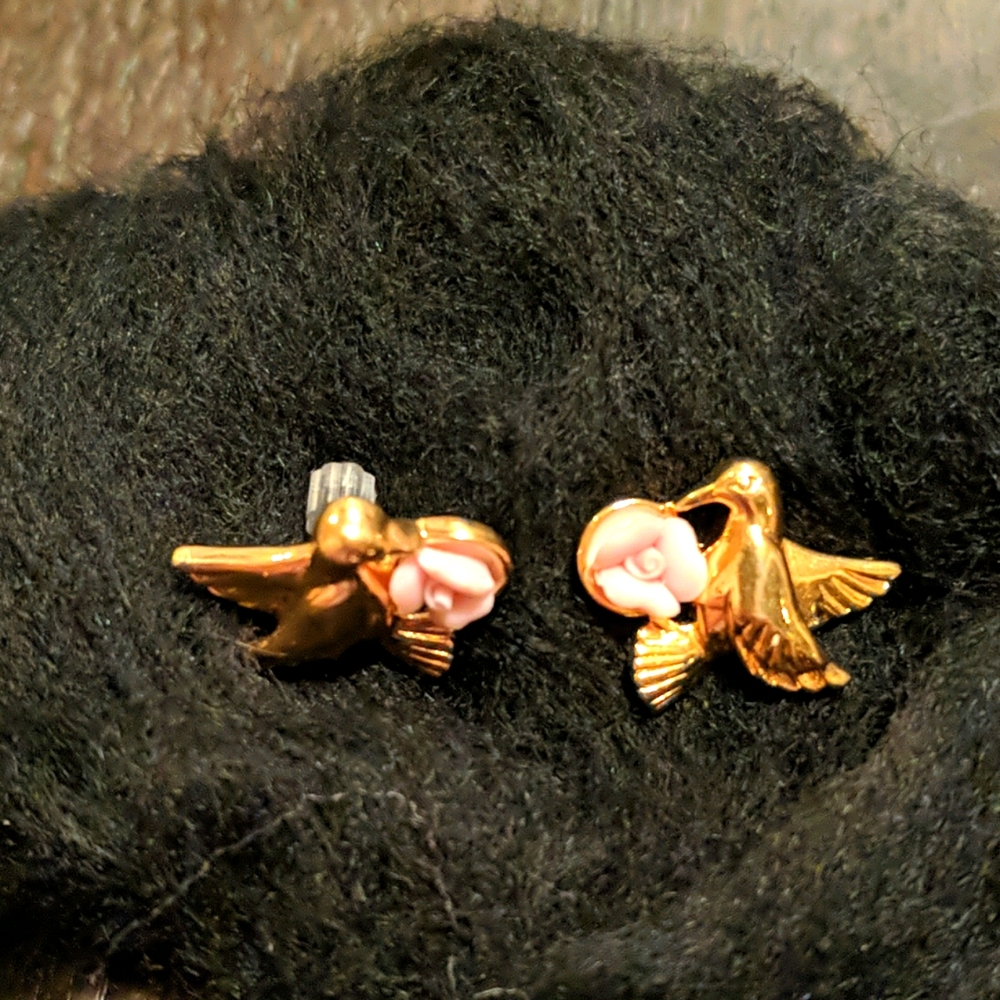 3 for $110 Earrings vintage hummingbird with rose